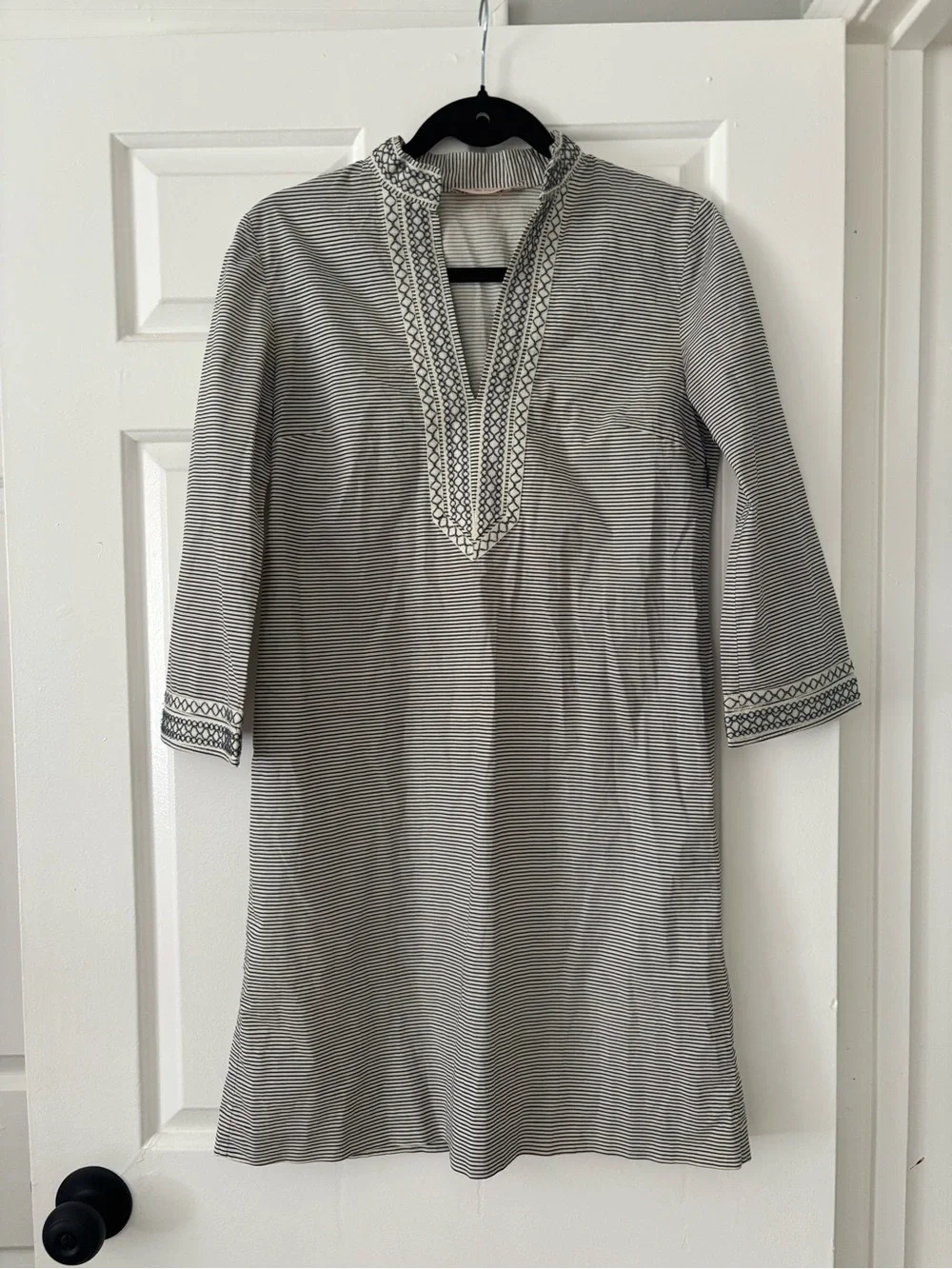Tory Burch Navy & White Striped Tunic Dress with Embroidered Trim - Size 2